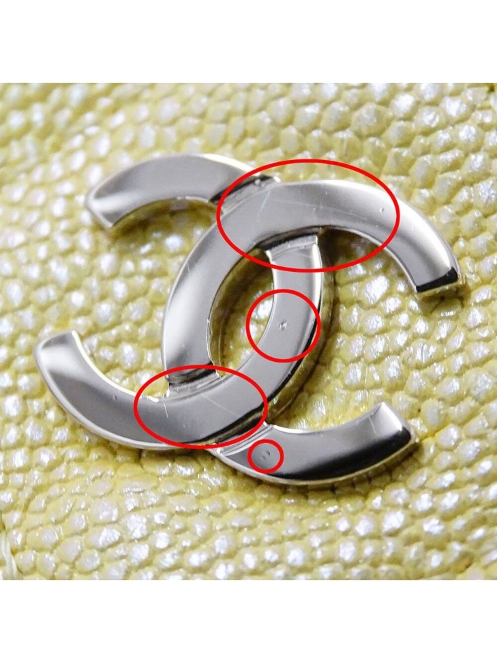 Chanel Wallet Shoulder Quilted Caviar Leather Yellow Gold Chain Logo Glittering - Picture 12 of 12